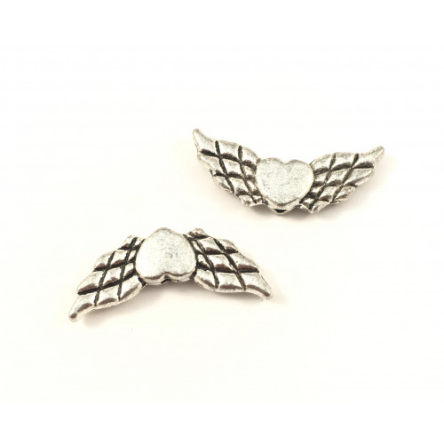 Wing heart antique silver 9x21.5mm bead